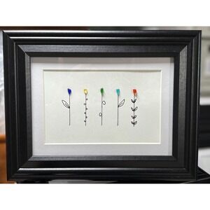 FLOWERS Lake Erie Beach/Sea Glass Art w UNIQUE RARE colors of surf tumbled glass